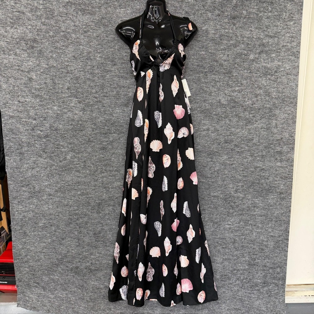 Show Me Your MuMu Paros Maxi Dress Womens XS Black Seashell Halter USA Vacation